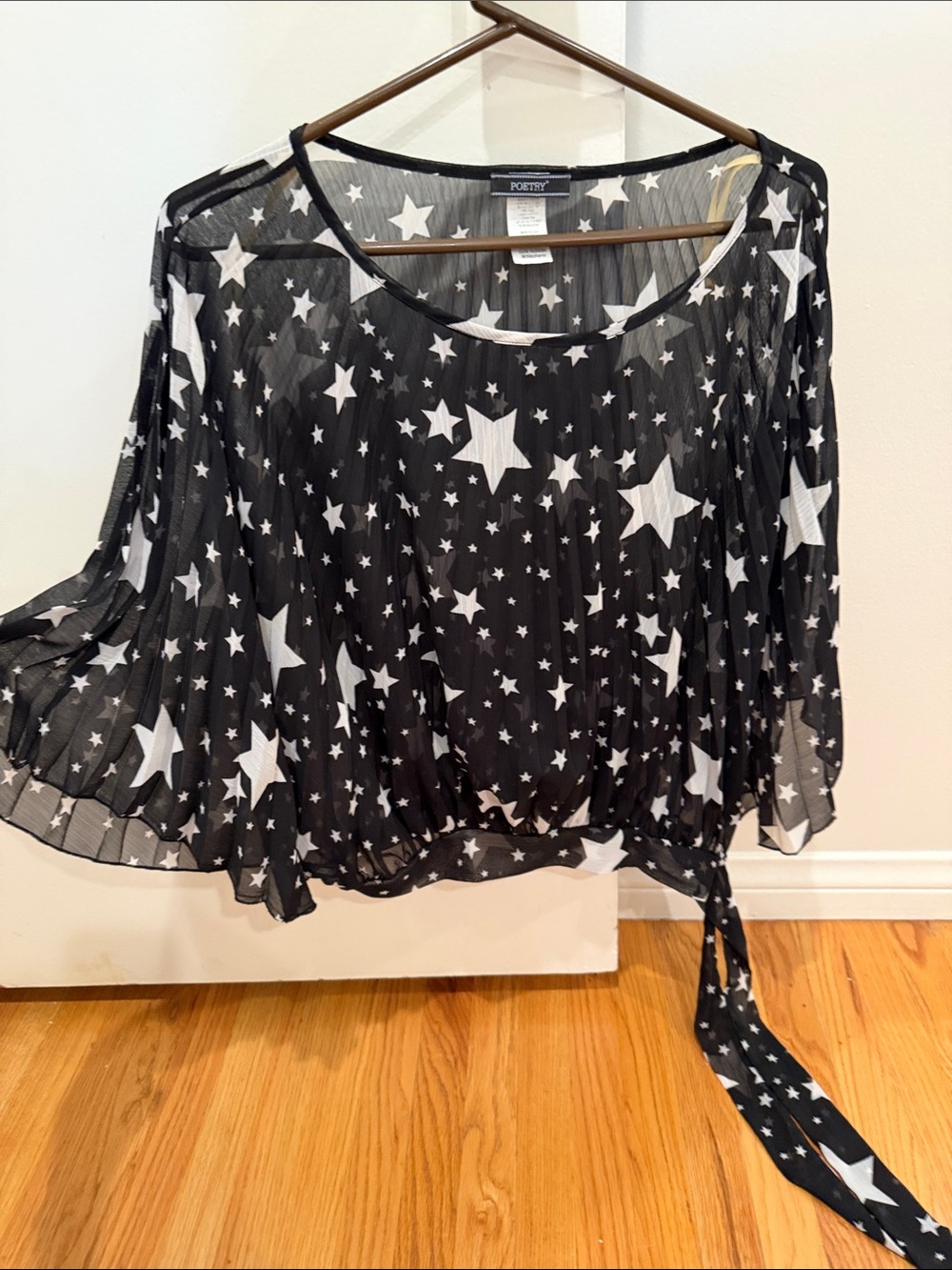 Poetry Black & White Star Sheer Tie-Front Blouse